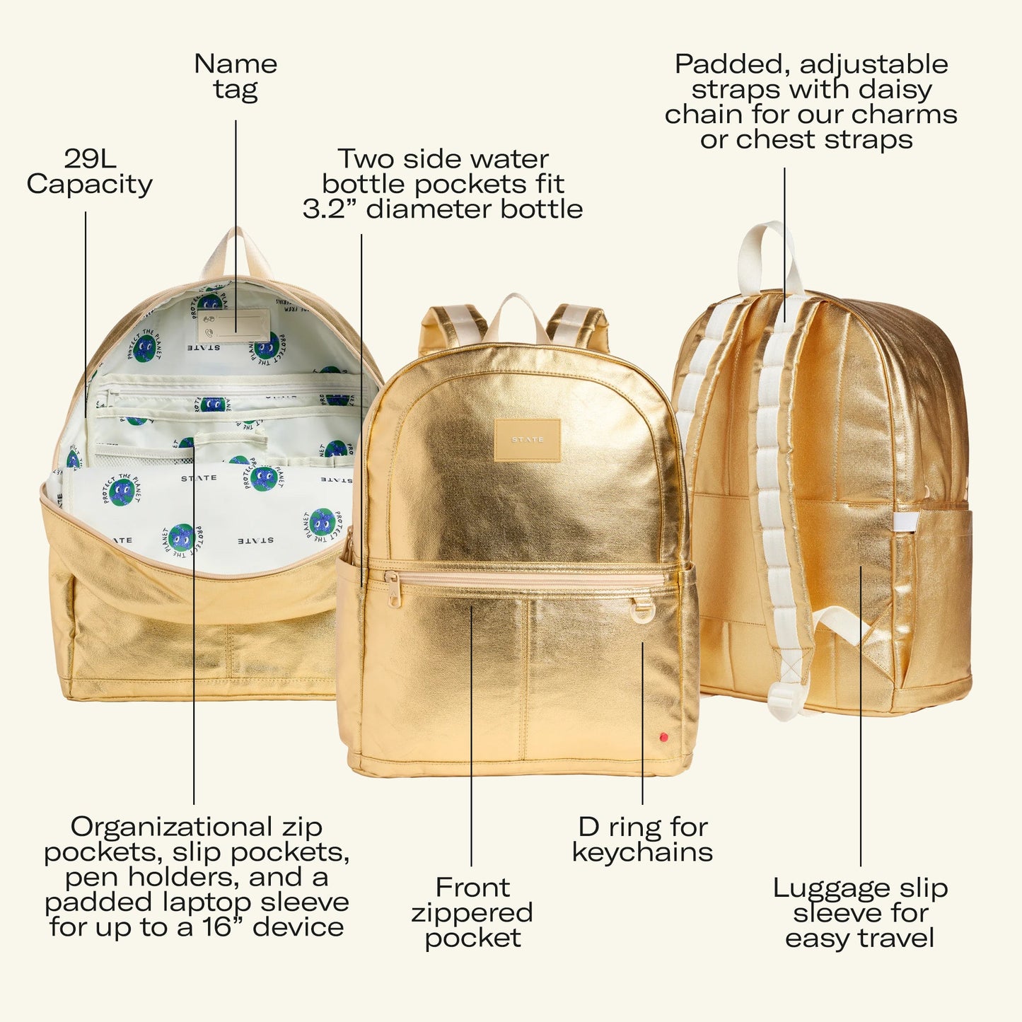 Kane Double Pocket Large Backpack Blue/Pink/Yellow Gradient