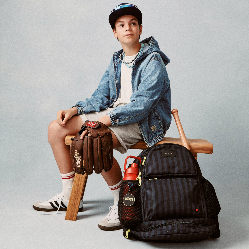 Shea Baseball Backpack Black Grey Striped