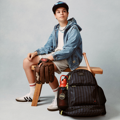 Shea Baseball Backpack Black Grey Striped