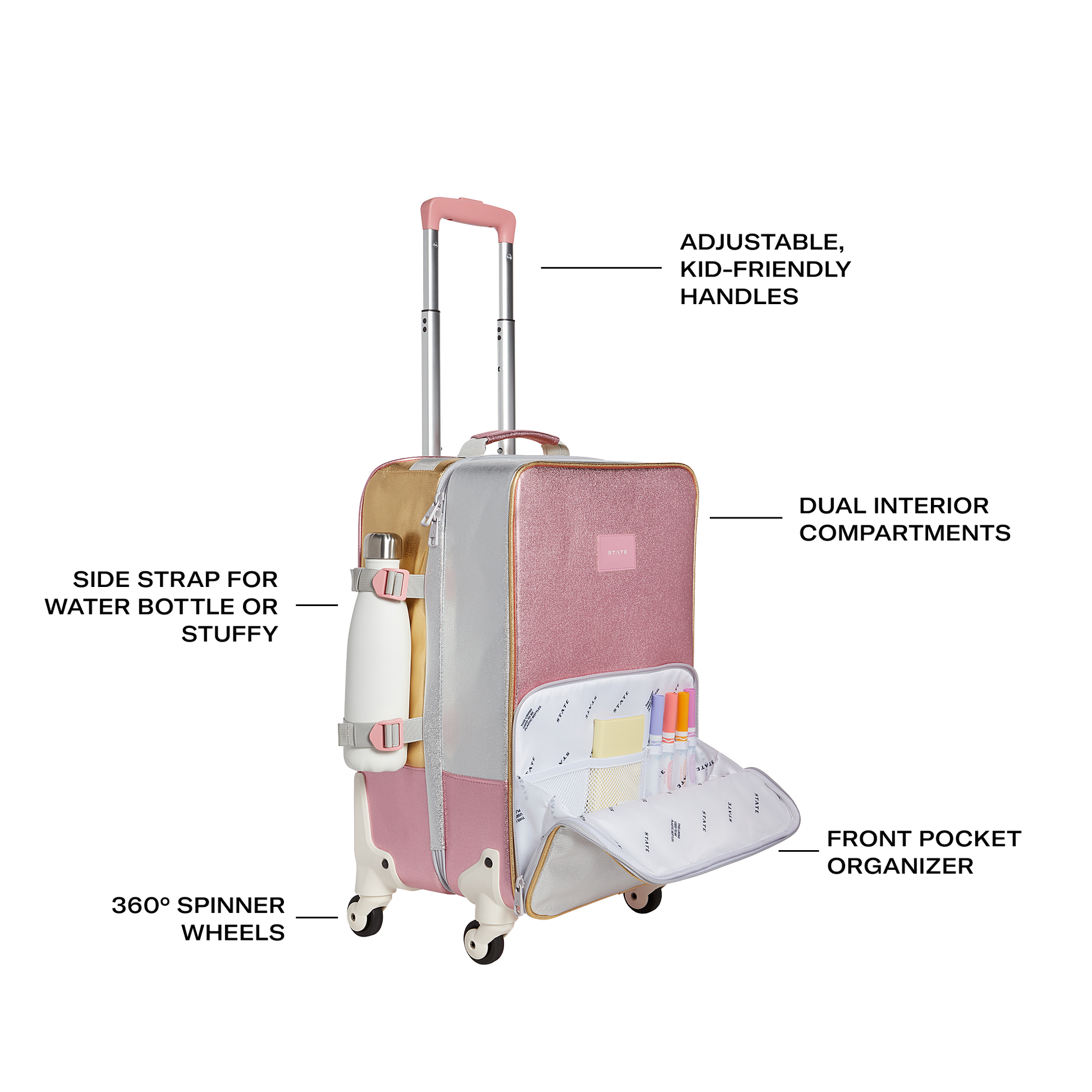 Logan Carry-On Suitcase Pink/Silver