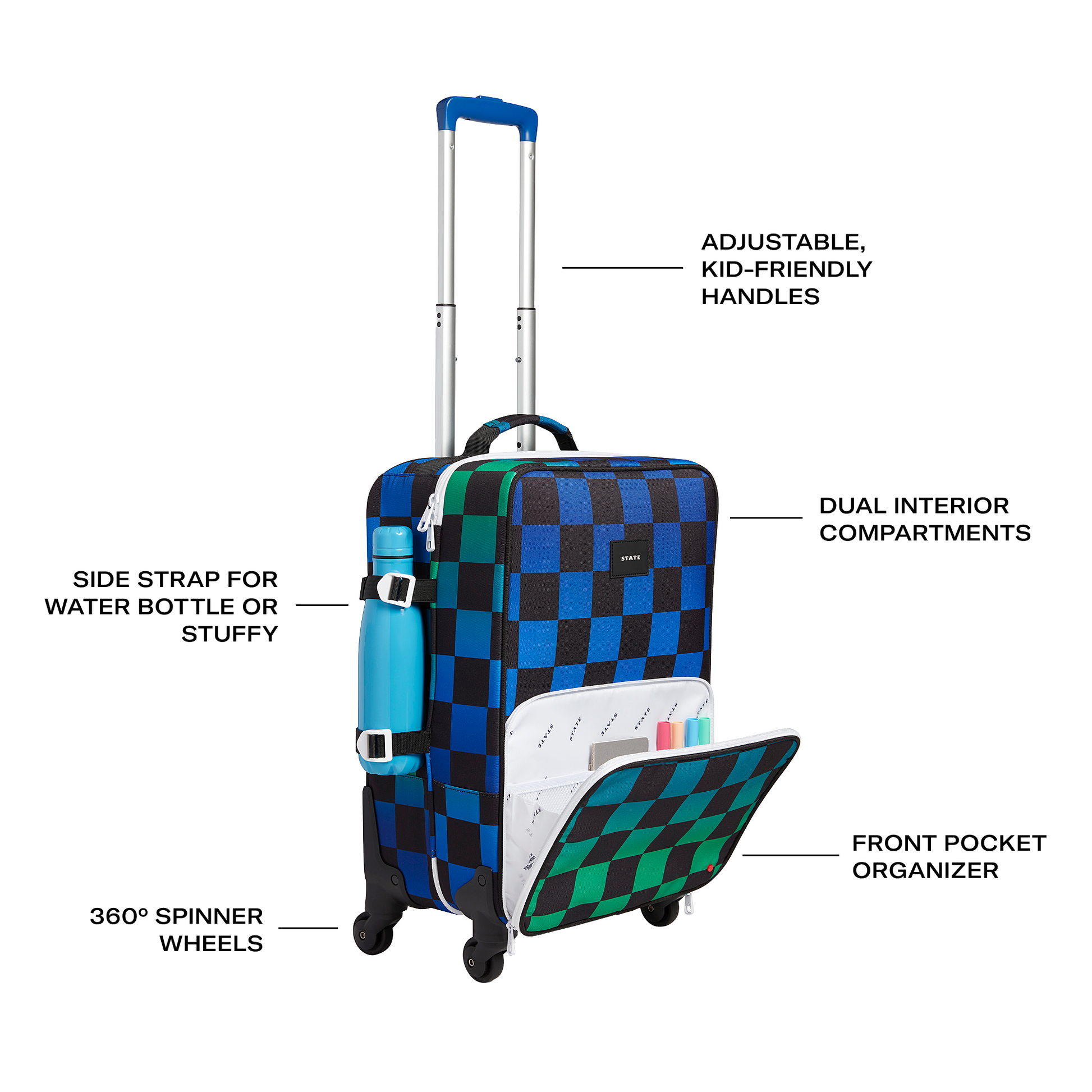 Logan Carry-On Suitcase Blue Checkerboard