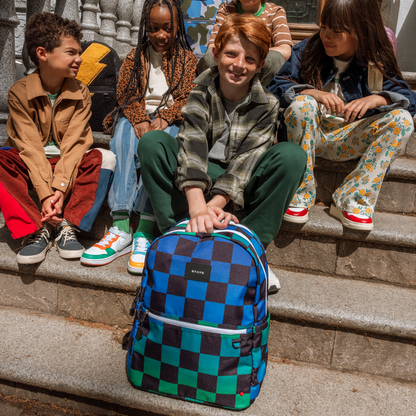 Kane Double Pocket Large Backpack Blue Checkerboard