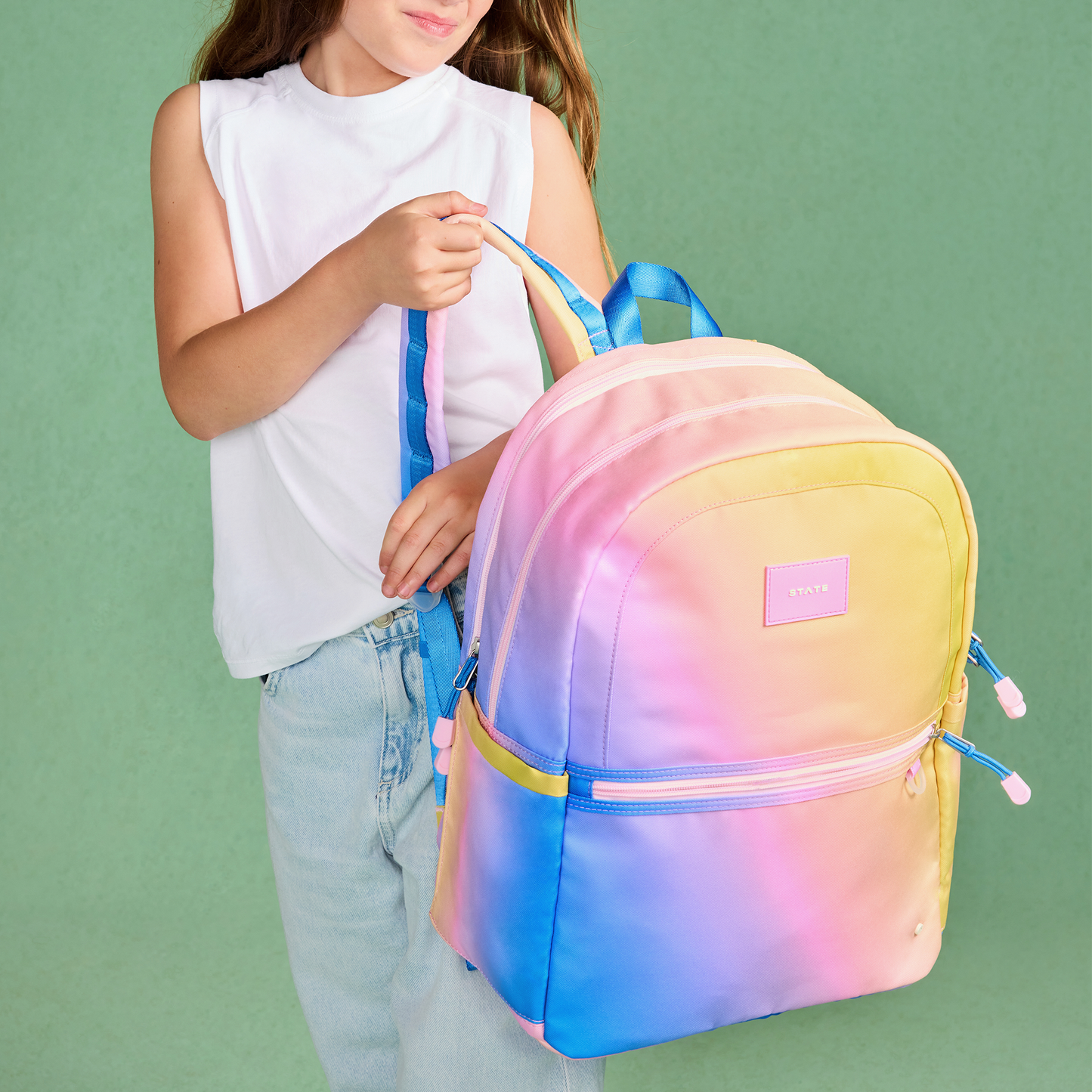 Kane Double Pocket Large Backpack Blue/Pink/Yellow Gradient