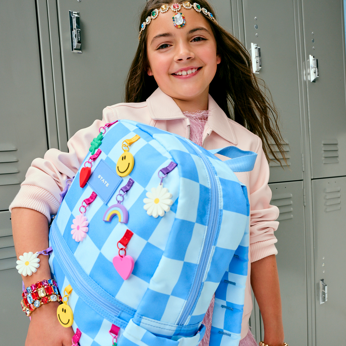 Kane Backpack Charms Blue Checkerboard