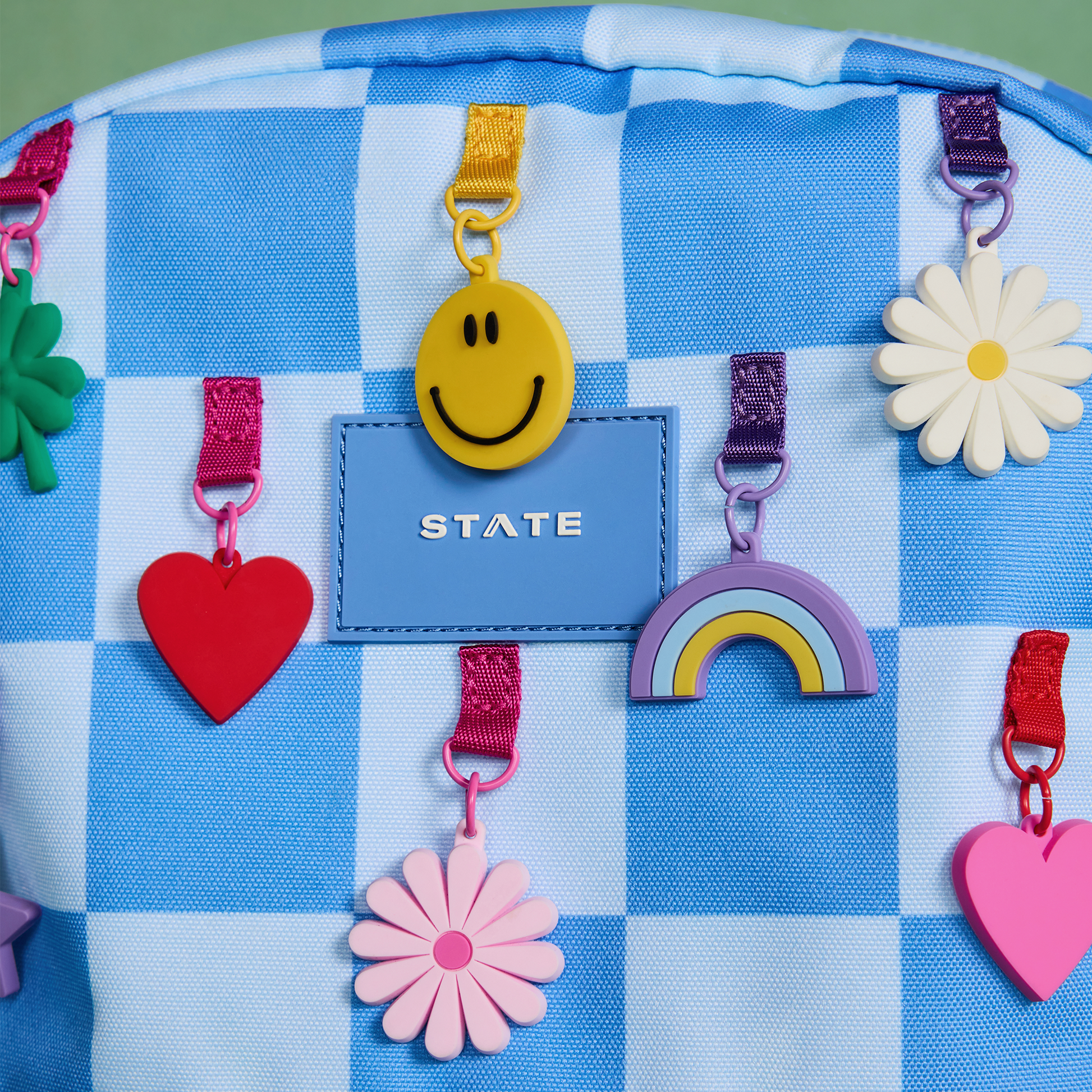 Kane Double Pocket Backpack Charms Blue Checkerboard