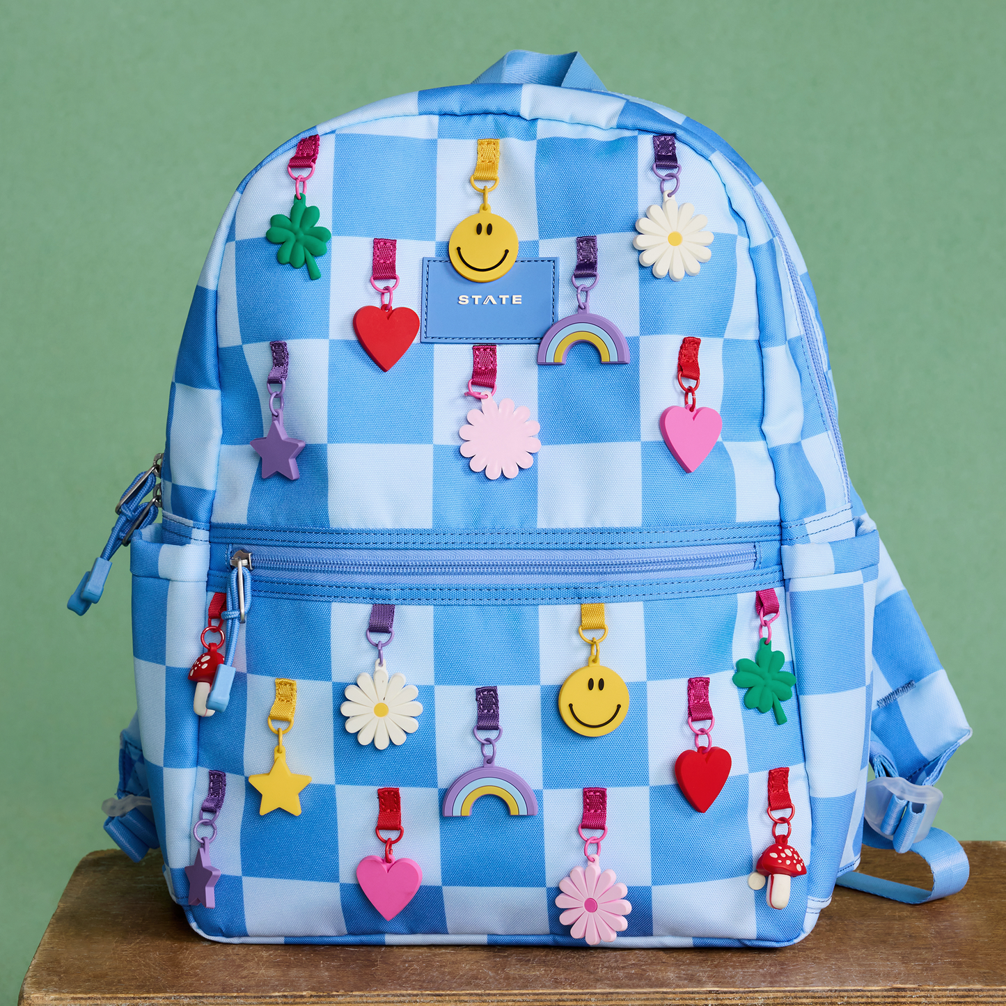 Kane Backpack Charms Blue Checkerboard
