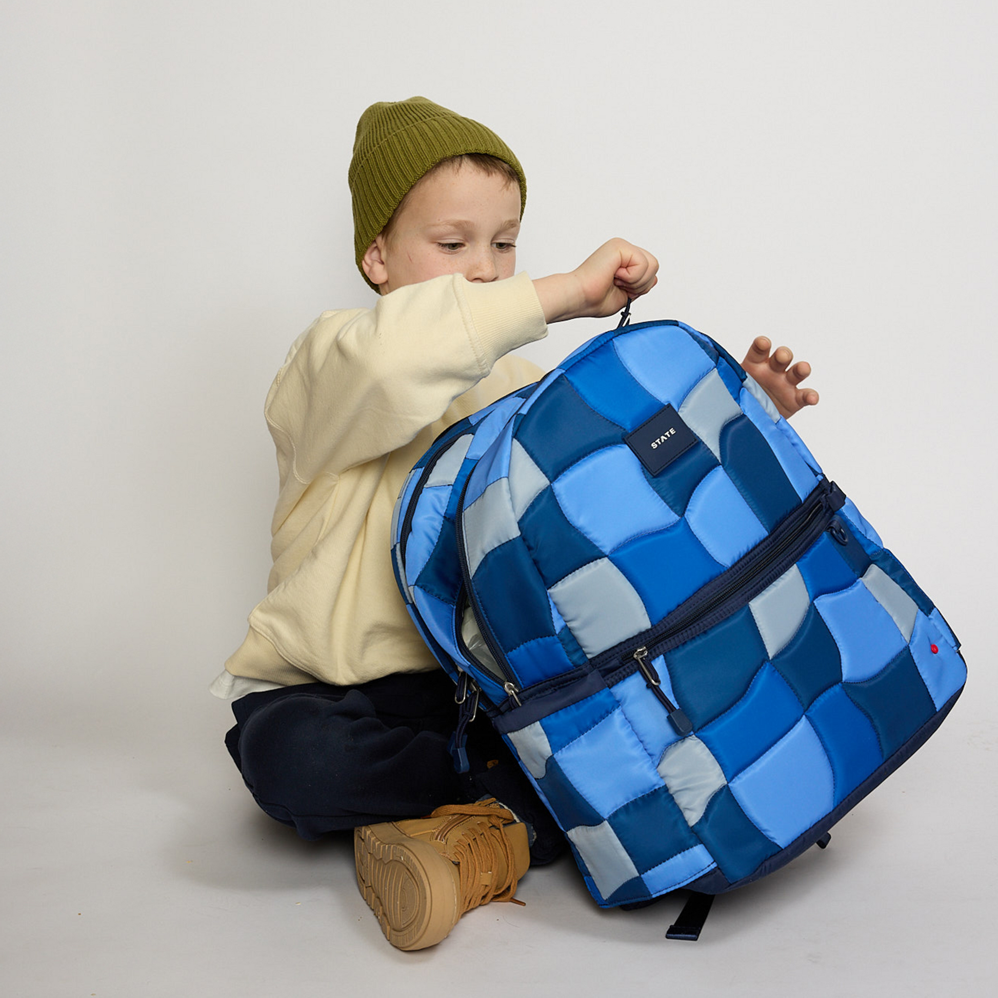 Kane Double Pocket Backpack Blue Puffer Check
