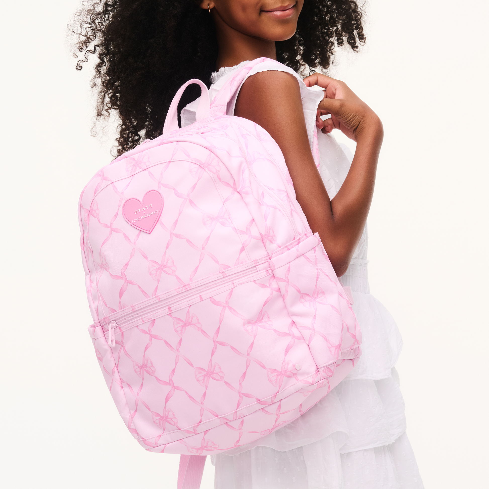 STATE x LoveShackFancy Kane Double Pocket Backpack Pink Peppermint