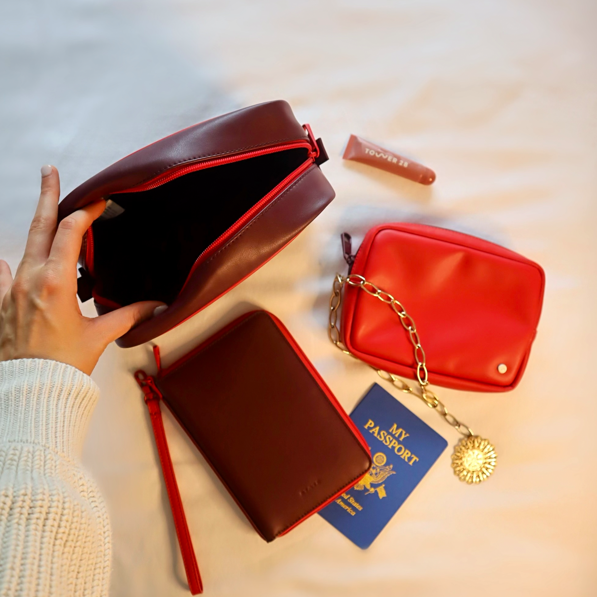 Travel Pouch Set of Two Burgundy