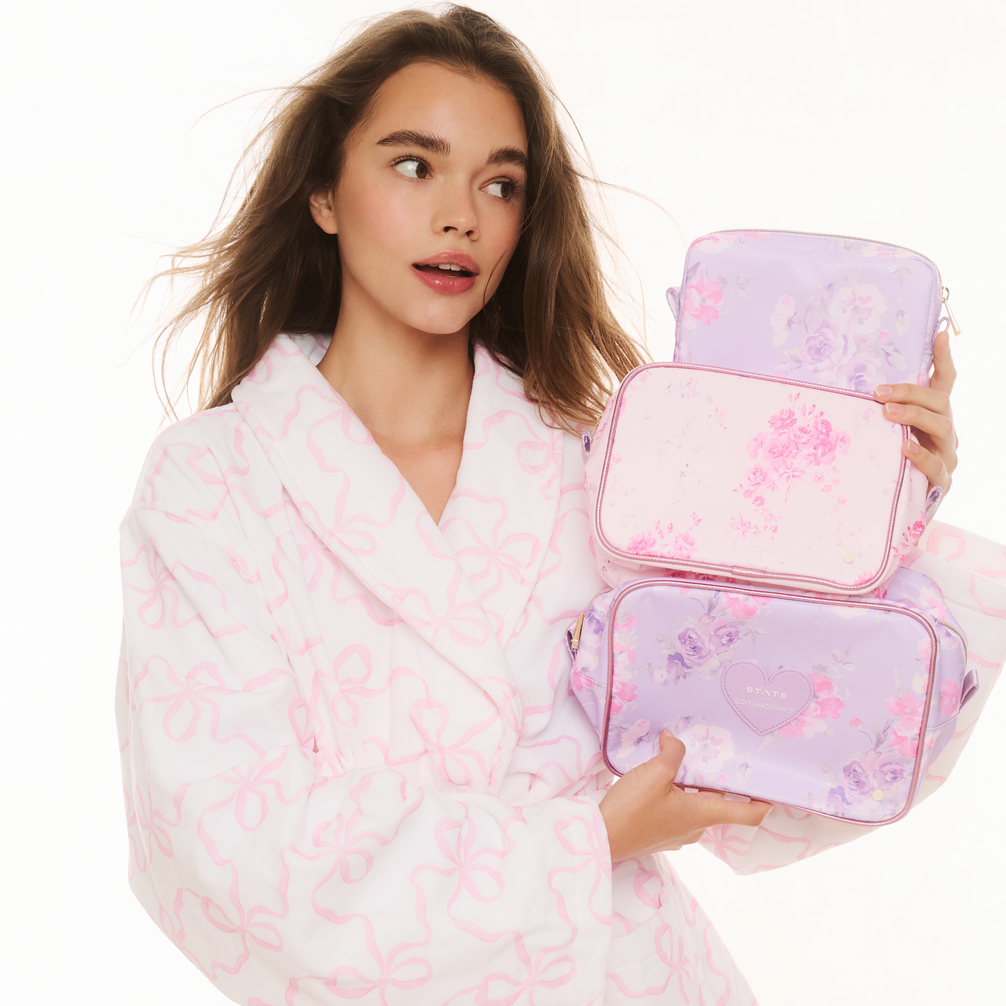 STATE x LoveShackFancy Travel Pouch Set of Three Confetti Bloom / Wildflower Blue