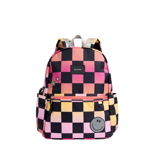Kane Double Pocket Backpack Pink Checkerboard