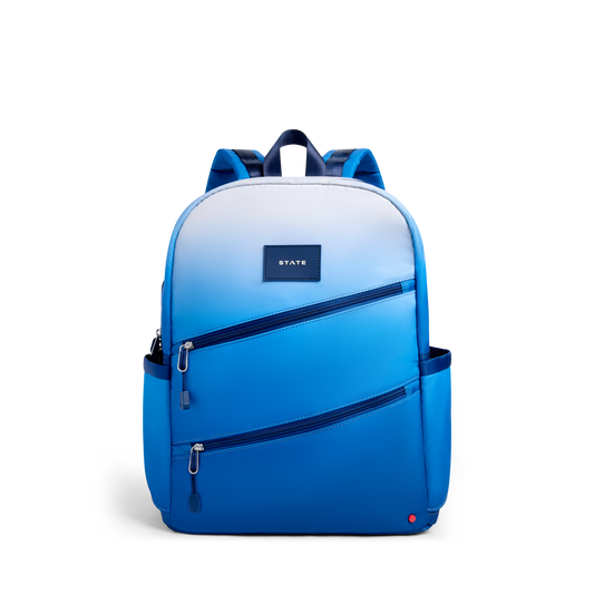 Kane Double Pocket Backpack Blue Gradient Diagonal Zipper