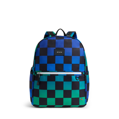 Kane Double Pocket Large Backpack Blue Checkerboard
