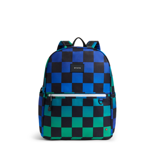 Kane Double Pocket Large Backpack Blue Checkerboard