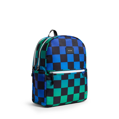 Kane Double Pocket Large Backpack Blue Checkerboard