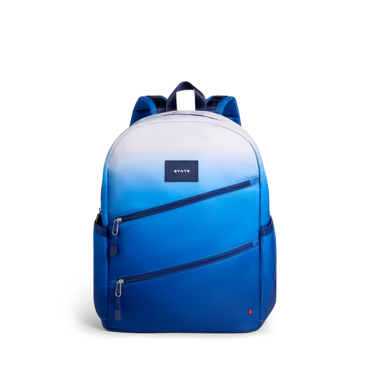 Kane Double Pocket Large Backpack Blue Gradient Diagonal Zipper