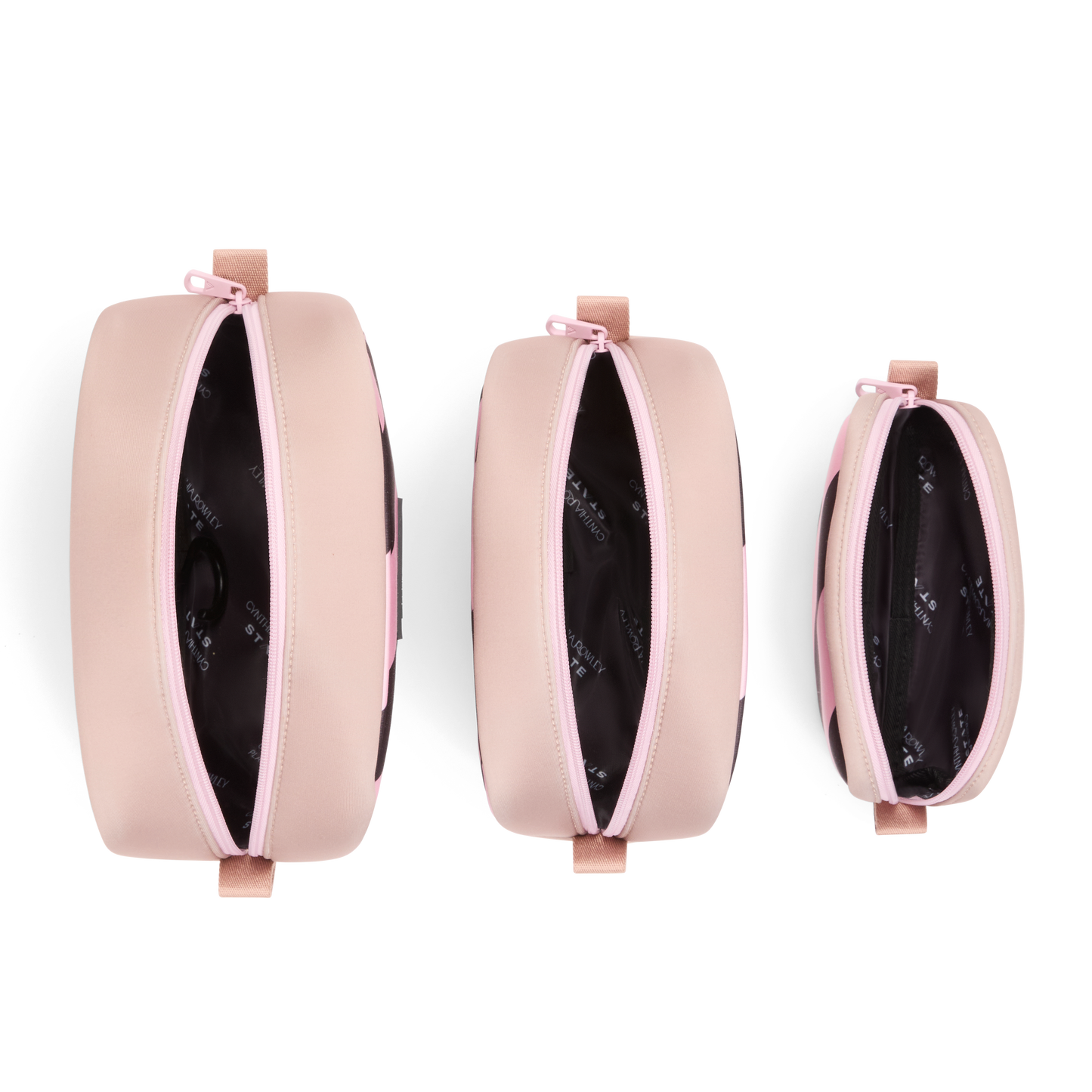 STATE x Cynthia Rowley Travel Pouch Set of Three Pink/Black Stripe