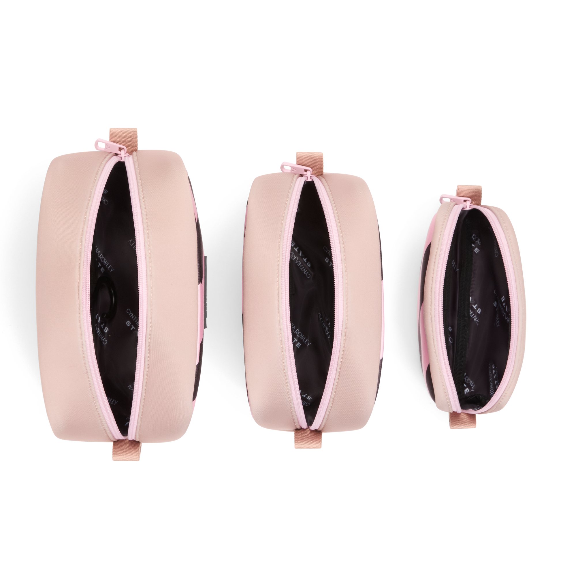 STATE x Cynthia Rowley Travel Pouch Set of Three Pink/Black Stripe