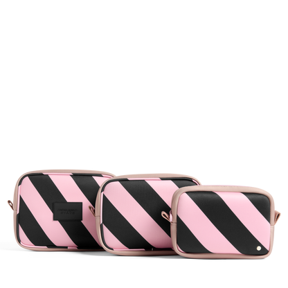 STATE x Cynthia Rowley Travel Pouch Set of Three Pink/Black Stripe