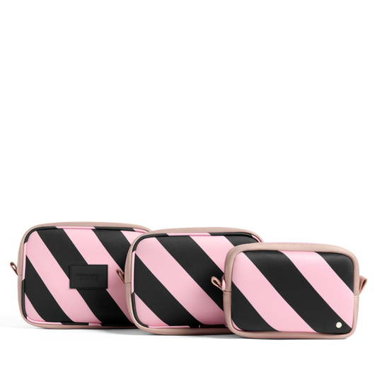 STATE x Cynthia Rowley Travel Pouch Set of Three Pink/Black Stripe