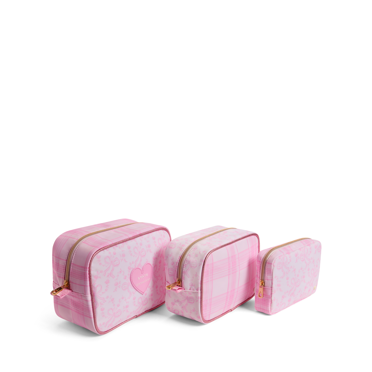 STATE x LoveShackFancy Travel Pouch Set of Three Pink Vanilla