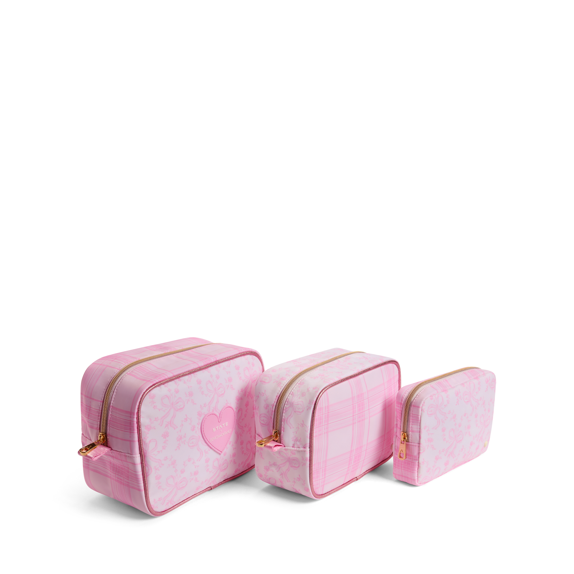 STATE x LoveShackFancy Travel Pouch Set of Three Pink Vanilla
