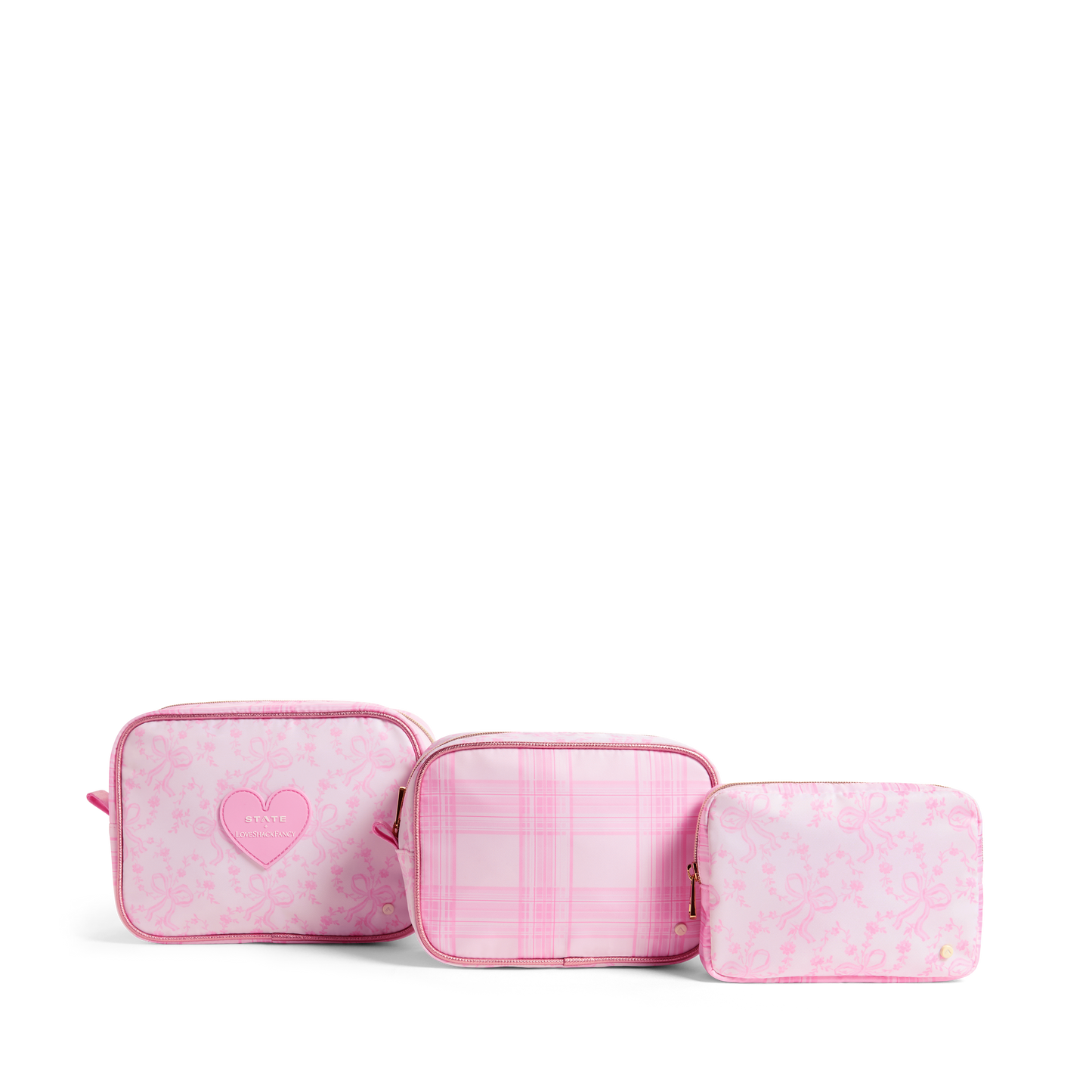 STATE x LoveShackFancy Travel Pouch Set of Three Pink Vanilla