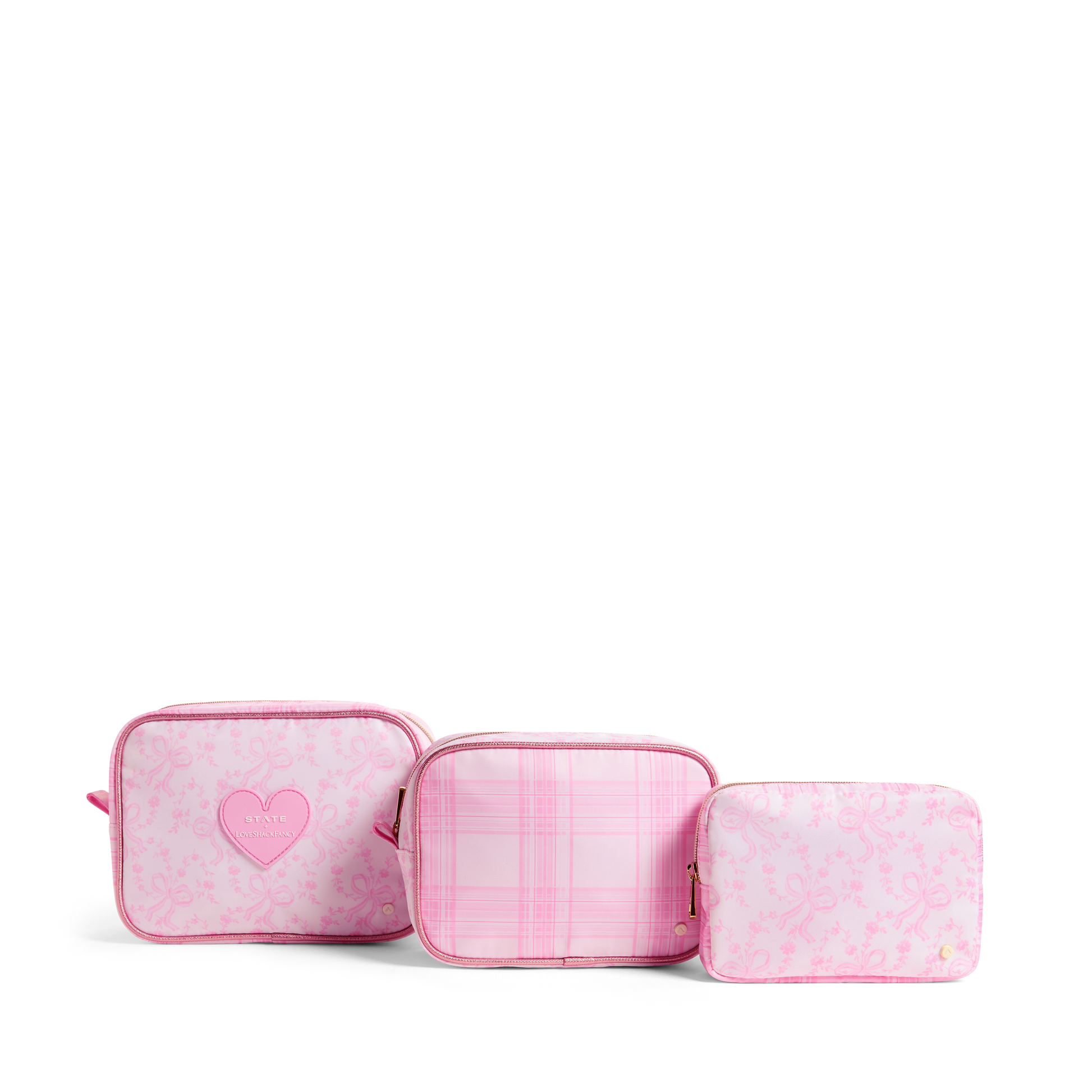 STATE x LoveShackFancy Travel Pouch Set of Three Pink Vanilla