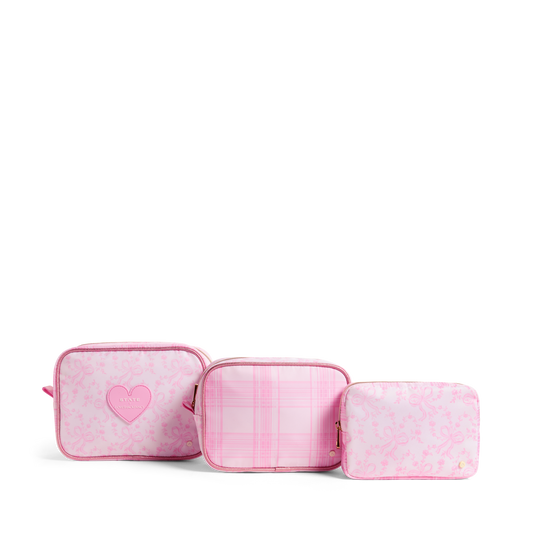 STATE x LoveShackFancy Travel Pouch Set of Three Pink Vanilla