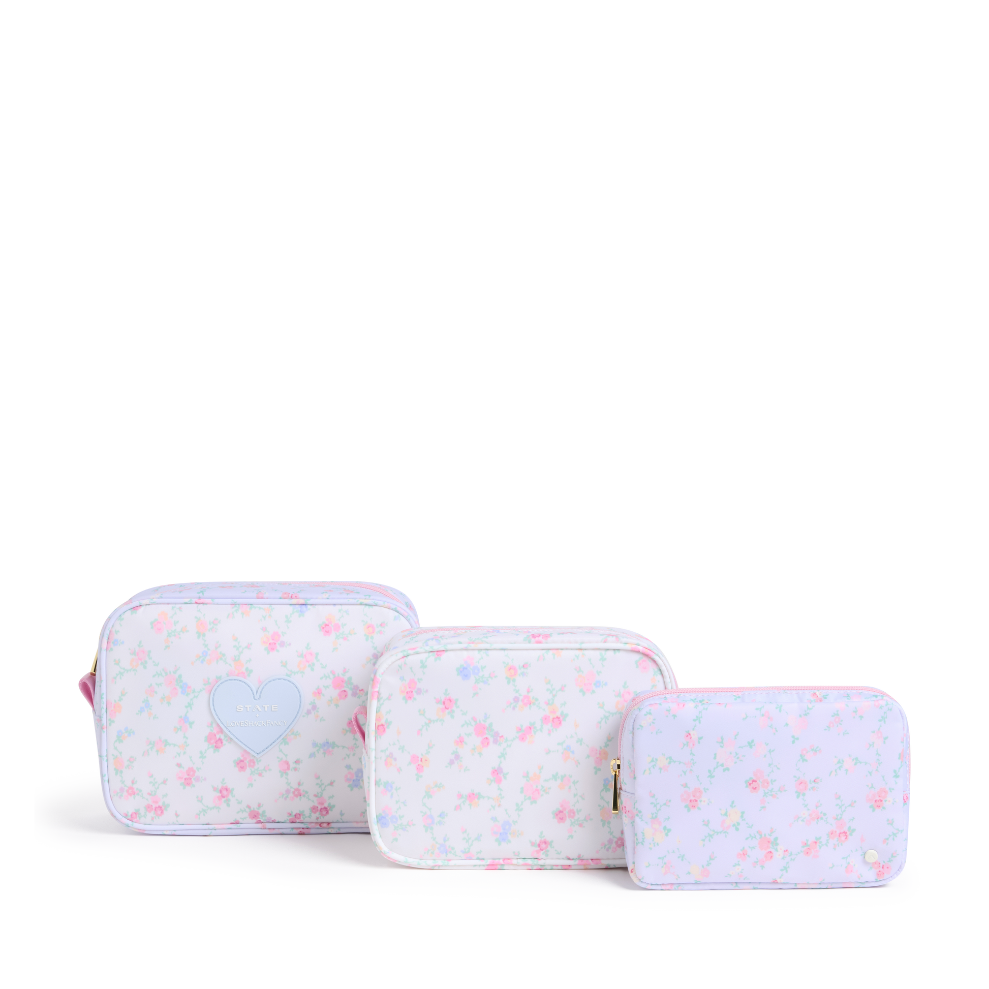 STATE x LoveShackFancy Travel Pouch Set of Three Confetti Bloom / Wildflower Blue