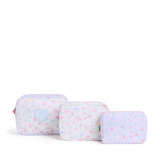 STATE x LoveShackFancy Travel Pouch Set of Three Confetti Bloom / Wildflower Blue