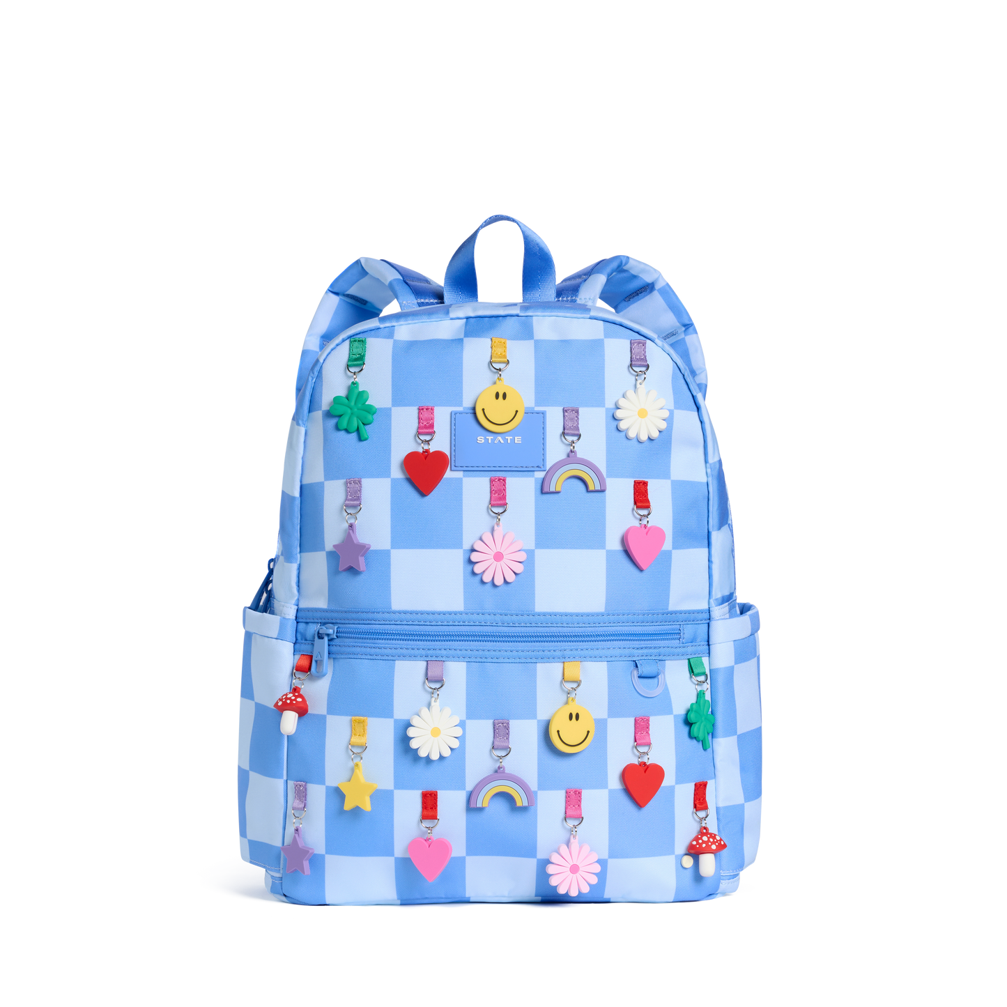 Kane Double Pocket Backpack Charms Blue Checkerboard