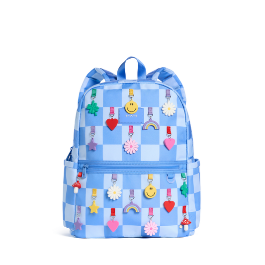 Kane Double Pocket Backpack Charms Blue Checkerboard