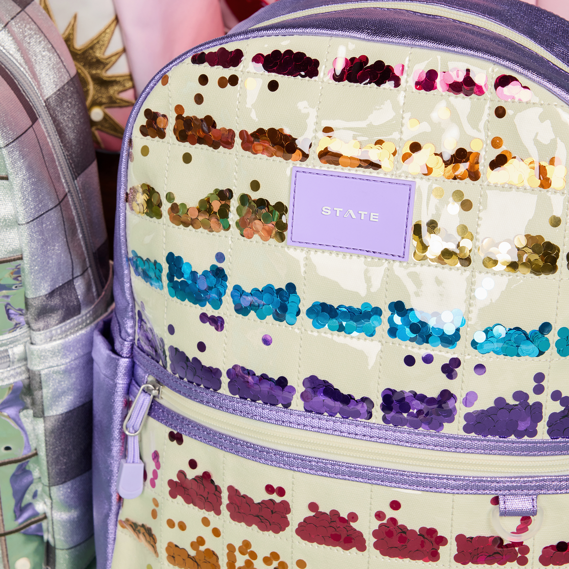 Kane Double Pocket Backpack Lilac Quilted Sequins