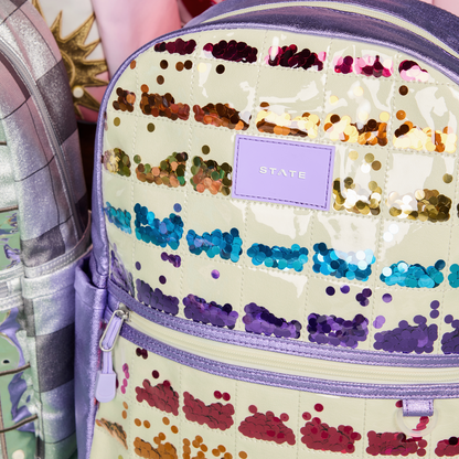 Kane Double Pocket Backpack Lilac Quilted Sequins