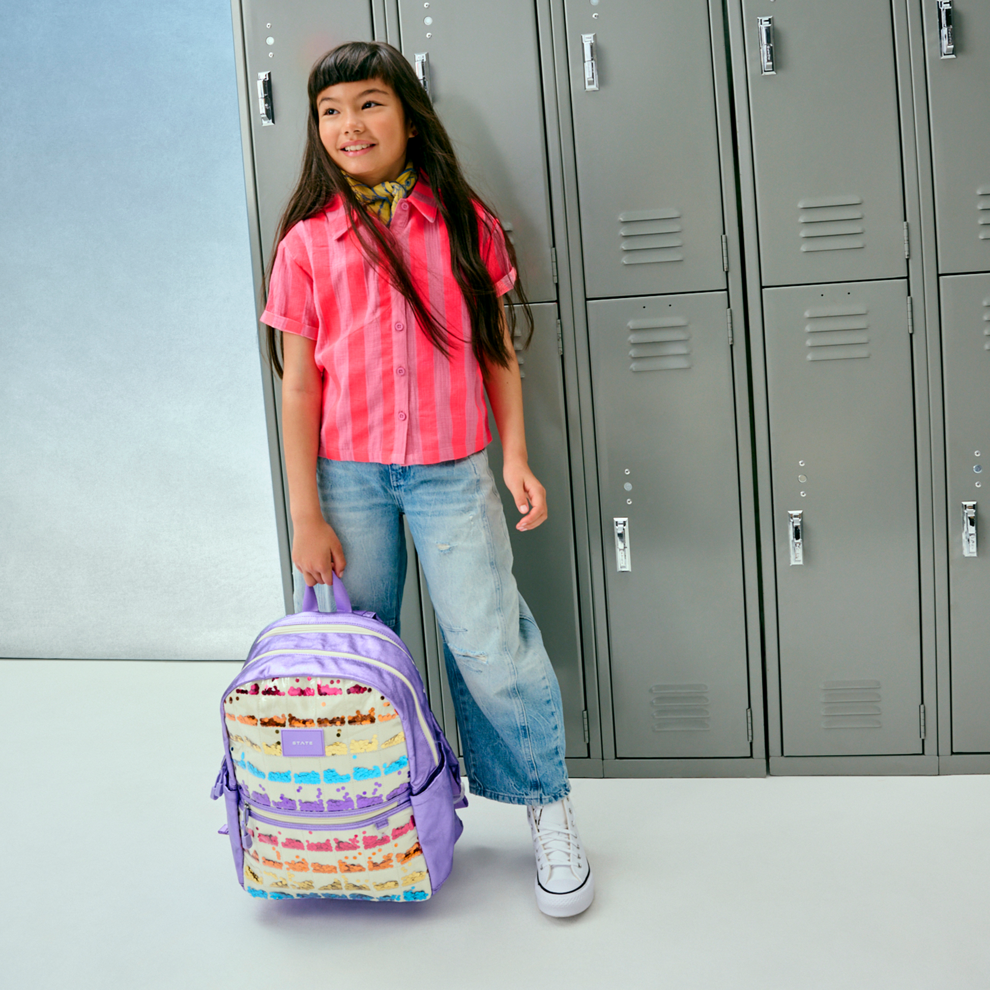 Kane Double Pocket Backpack Lilac Quilted Sequins
