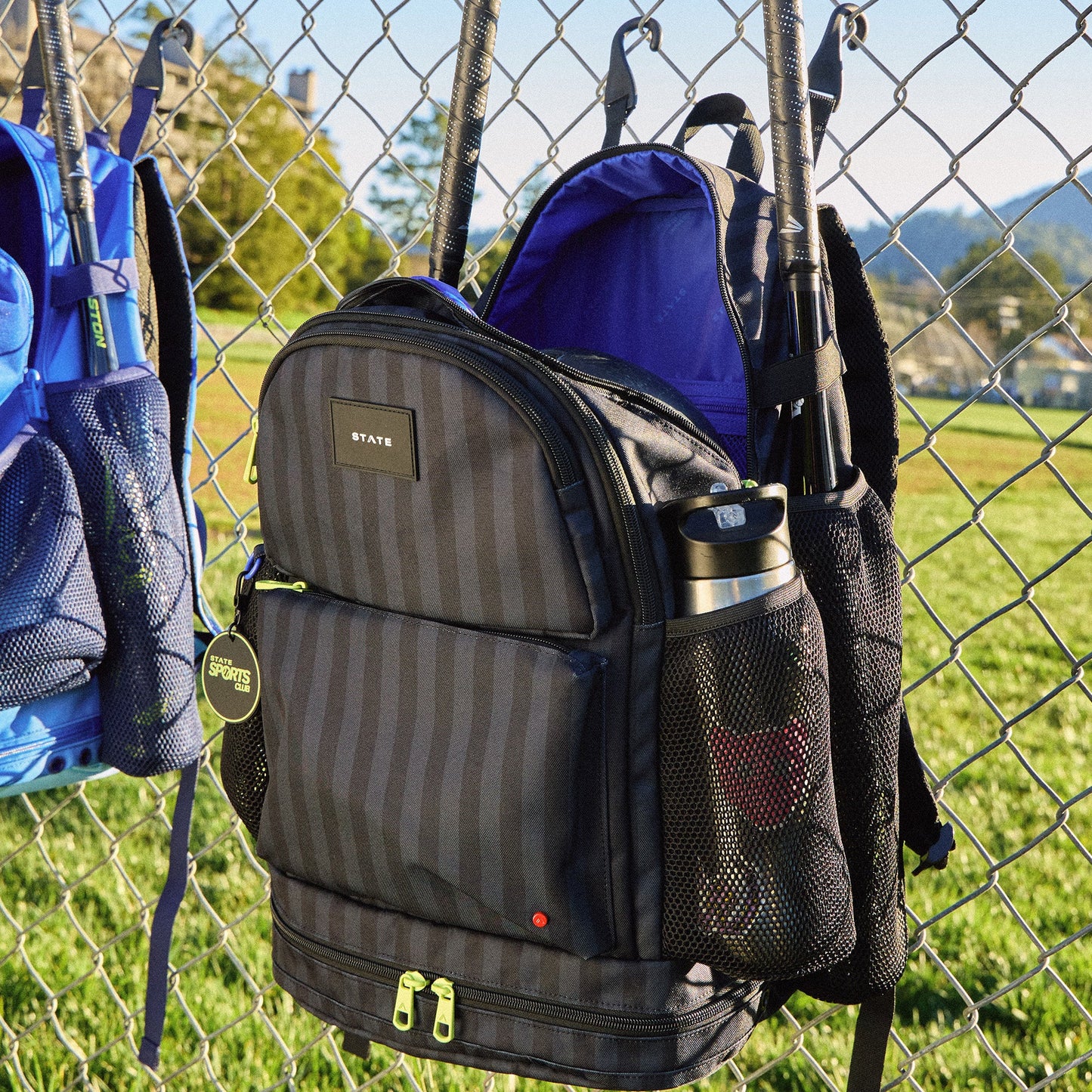 Shea Baseball Backpack Black Grey Striped