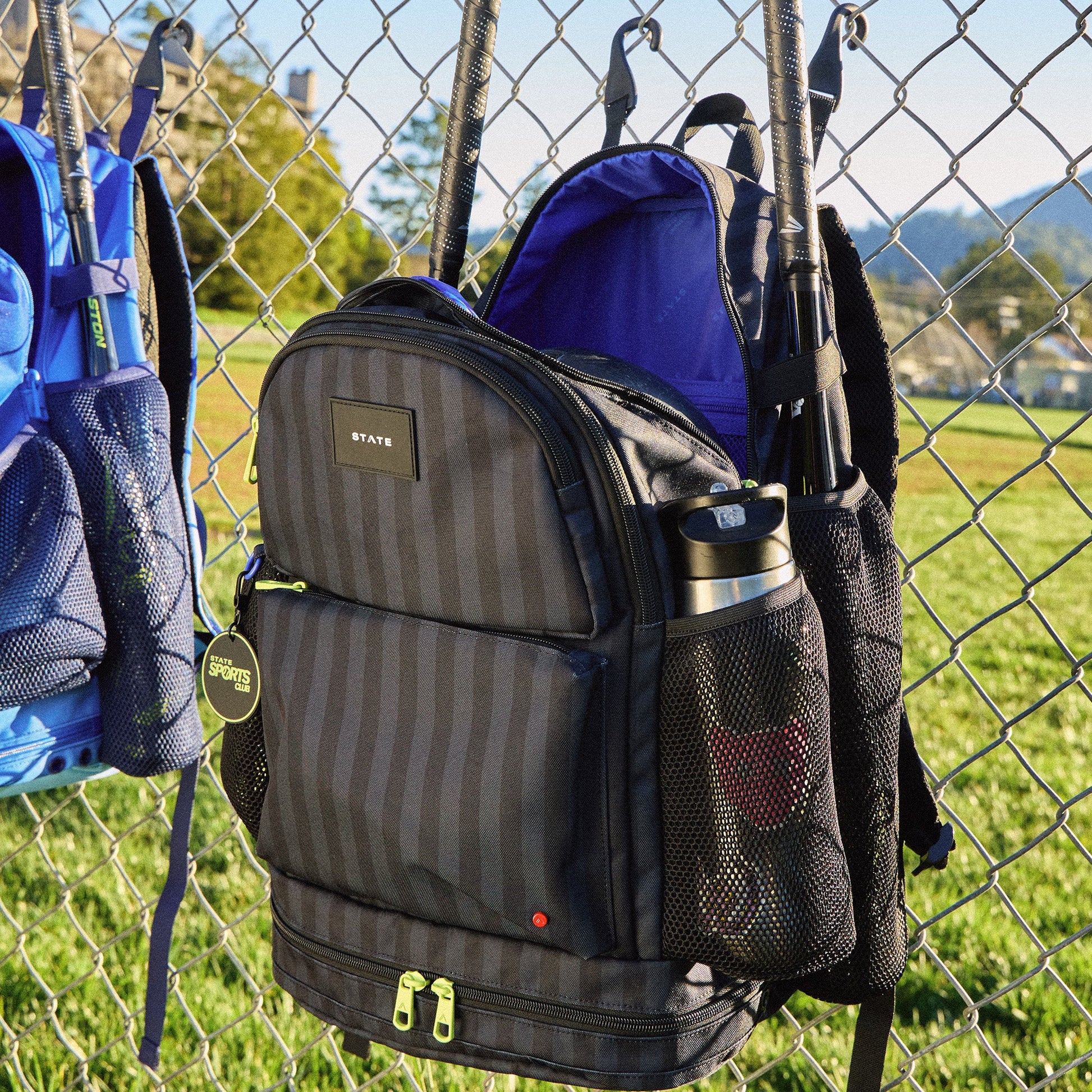 Shea Baseball Backpack Black Grey Striped
